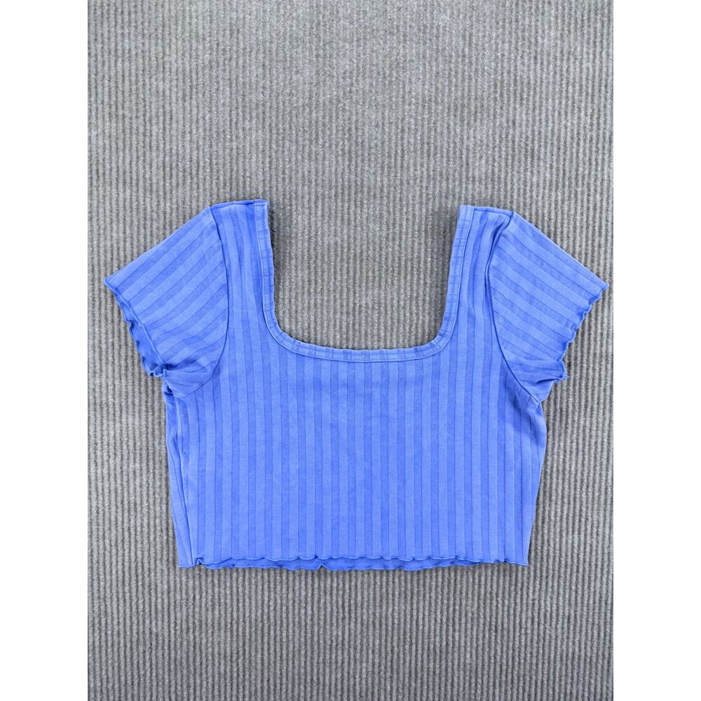 OFFLINE by Aerie OG Groove Ribbed Square Neck Crop Tee Blue L - Picture 8 of 10